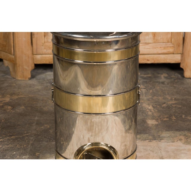 Turn of the Century French Steel and Brass Coffee Bean Dispenser, circa 1900 For Sale - Image 9 of 12