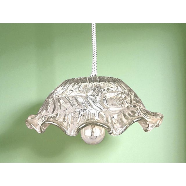 Mid-Century Portuguese Clear Floral Glass Farmhouse Hanging Lamp For Sale - Image 10 of 10