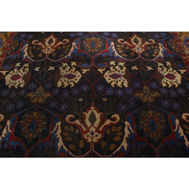 Antique Continental Bidjar Blue and Gold Wool Floral Rug For Sale - Image 4 of 7