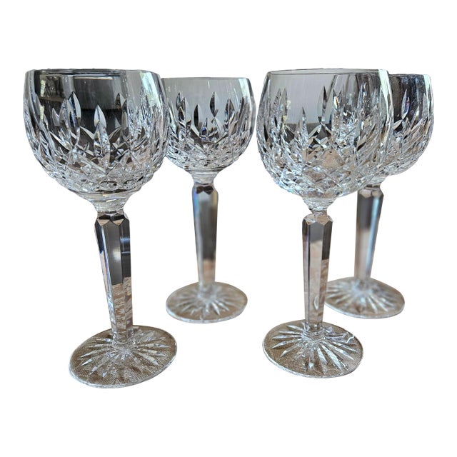Mid 20th Century Waterford Crystal Lismore Hock Wine Glasses. Set of 4 For Sale