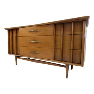 Kent Coffey Walnut Lowboy Dresser With Nine Drawers, 1960s For Sale