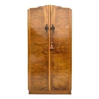 1960's Art Deco Burled Wood Wardrobe Cabinet by Wilkin Furniture For Sale