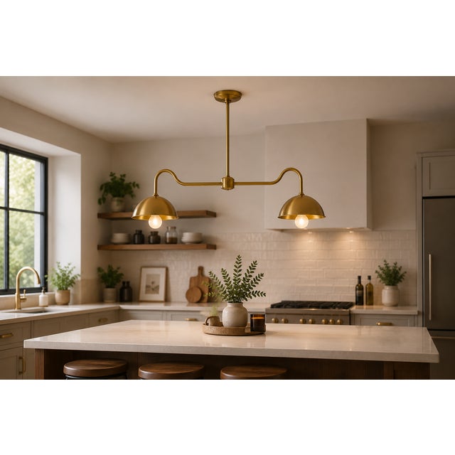 Not Yet Made - Made To Order Brass Double Dome Chandelier, Double Pendant Chandelier, Designed for Modern Kitchens, Dining Rooms For Sale - Image 5 of 8