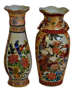Vintage Satsuma Style Small Urns - A Pair