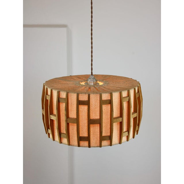 Beige Mid-Century Modern Danish Pendant Lamp in Teak, 1960s For Sale - Image 8 of 18