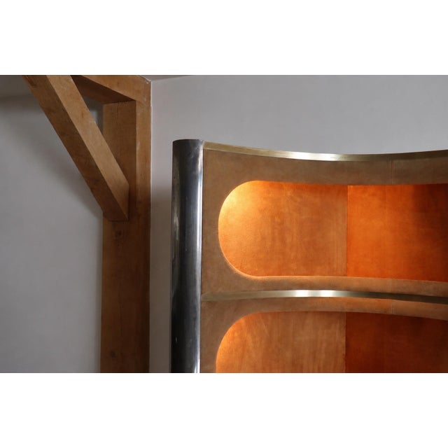 Metal Vintage Hollywood Regency Suede and Chrome Dry Bar with Barstools, Italy, 1969, Set of 4 For Sale - Image 7 of 12