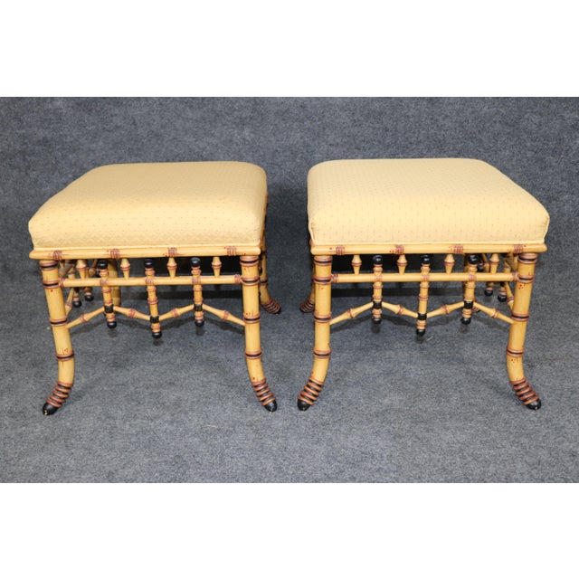 Hickory Chair Furniture Company Pair Regency Style Faux Bamboo Benches or Stools by Hickory Chair For Sale - Image 4 of 12