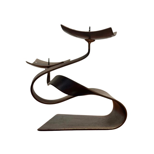 xVintage Ferart Artisan Sculptural Metal Double Candle Holder For Sale - Image 4 of 7
