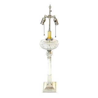 19th Century Victorian Sheffield Plate Corinthian Column Lamp Cut Crystal Font, Hinks & Co. For Sale
