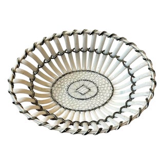Pearlware Lattice Chestnut Basket with Rope and Basketweave Decor, 18th Century For Sale