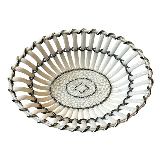 Pearlware Lattice Chestnut Basket with Rope and Basketweave Decor, 18th Century For Sale