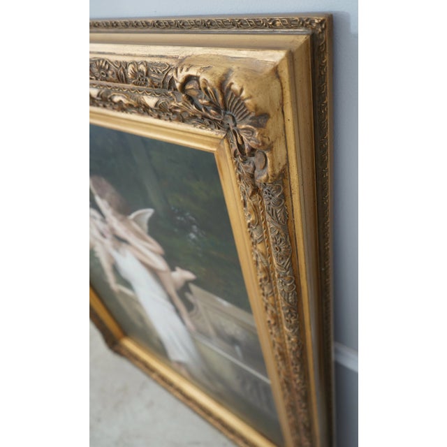 Traditional Large Framed Oil Print on Canvas of Girl & Cherubs For Sale - Image 3 of 12