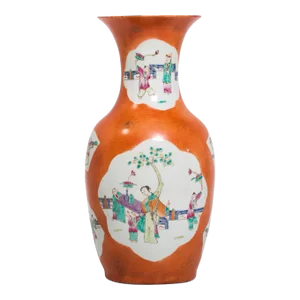 Persimmon Phoenix Tail Vase With Cartouche Paintings
