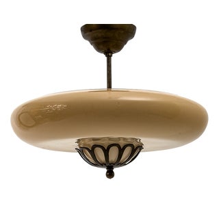 Swedish Grace Brass and Glass Ceiling Lamp by Harald Notini for Böhlmarks, 1929 For Sale