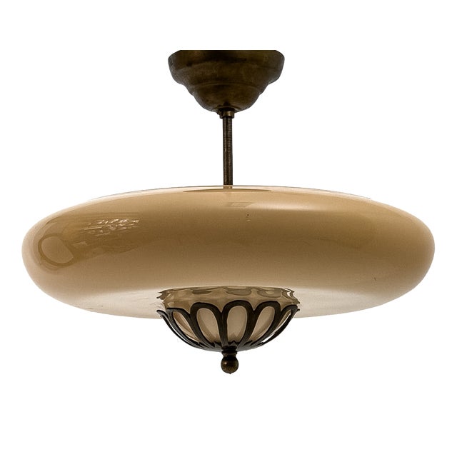 Swedish Grace Brass and Glass Ceiling Lamp by Harald Notini for Böhlmarks, 1929 For Sale