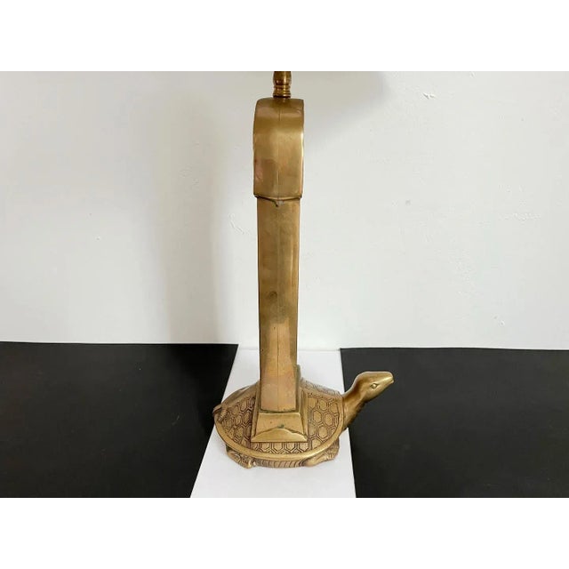Metal Midcentury Brass Dragon Lamp & Shade For Sale - Image 7 of 12