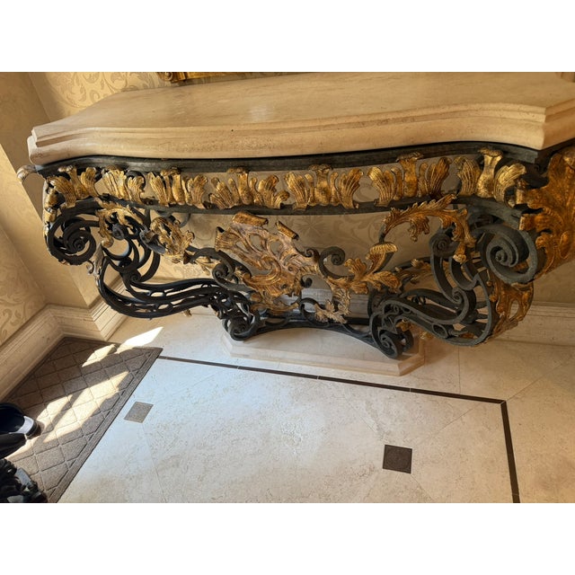 Gilt Iron & Stone Top Console –Rose Tarlow– Hand‑Forged Scrollwork & Classical Elegance For Sale - Image 11 of 18