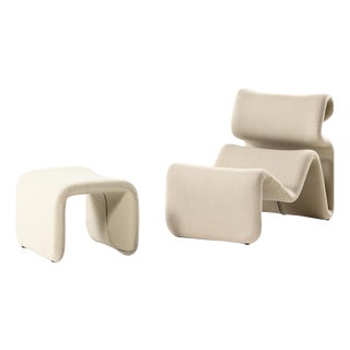 Set of Etcetera Lounge Chair in Steel and Wool with Ottoman by Jan Ekselius, 1960s For Sale