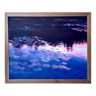 Mid 20th Century Landscape Painting of a Lake at Dusk For Sale