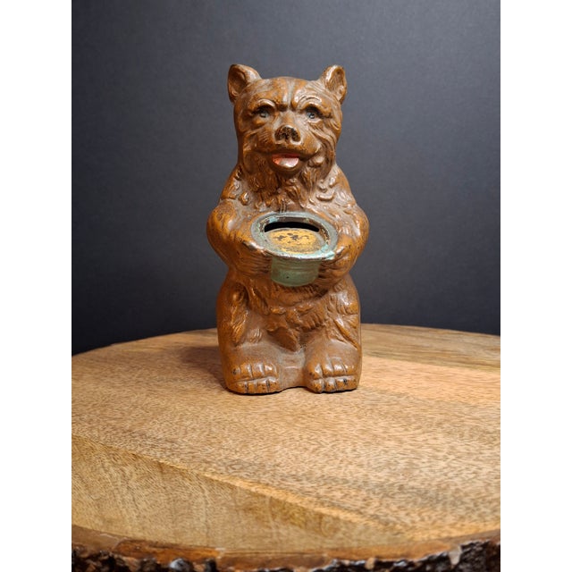 Up for sale is a premium, highly displayable antique 1930s cast iron "Bear with Honey Pot" still penny coin bank,...