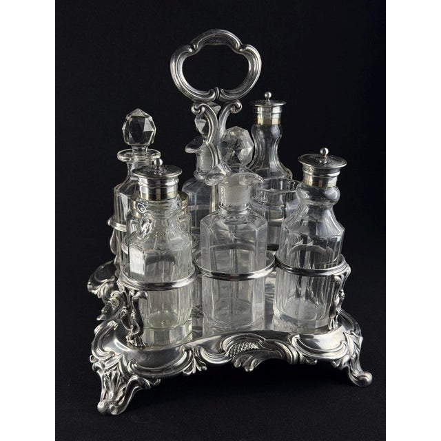 Rococo Cruet Set with Glass Bottles, 1860, Set of 8 For Sale - Image 4 of 11