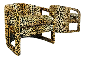 Custom Barrel-Back Armchairs in Leopard Velvet - a Pair