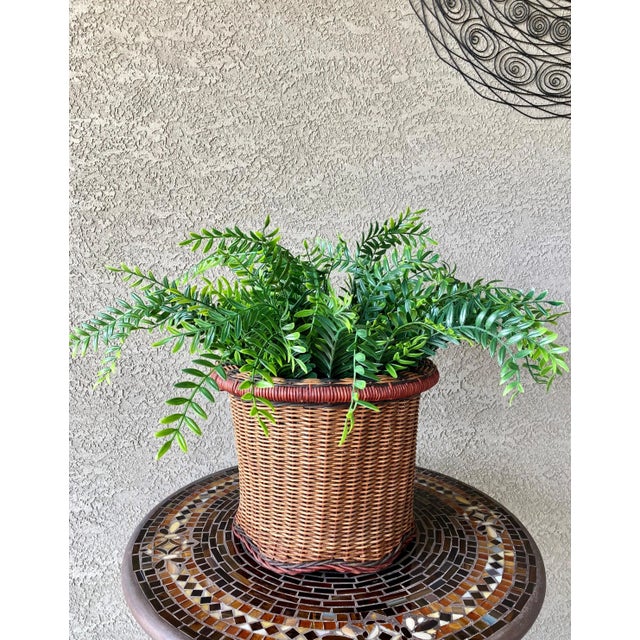 Stylish Late 20th-Century Rattan & Willow Pedestal Base Basket Cachepot For Sale - Image 12 of 12