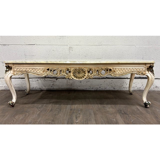 Vintage Italian Rococo Revival Marble Top Coffee Table For Sale - Image 4 of 11