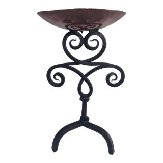 Vintage Spanish Revival Copper Cup & Scrolled Wrought Iron Candlestick For Sale