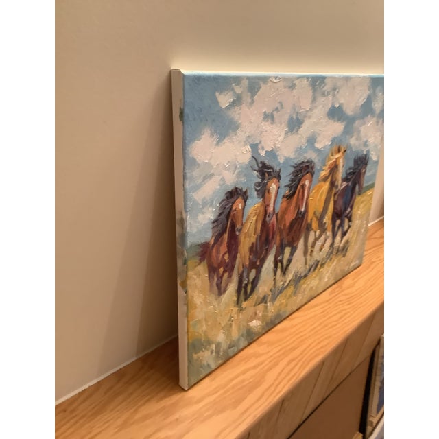 Paint Sean Wu Original Oil Painting of Wild Horses For Sale - Image 7 of 9
