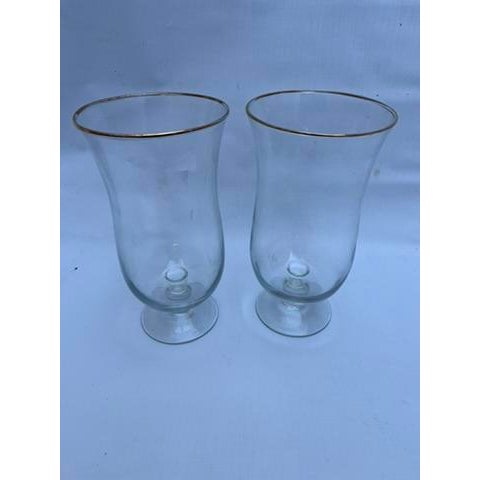 Vintage Clear Glass Gold Rim Candle Hurricanes a Pair For Sale - Image 4 of 8