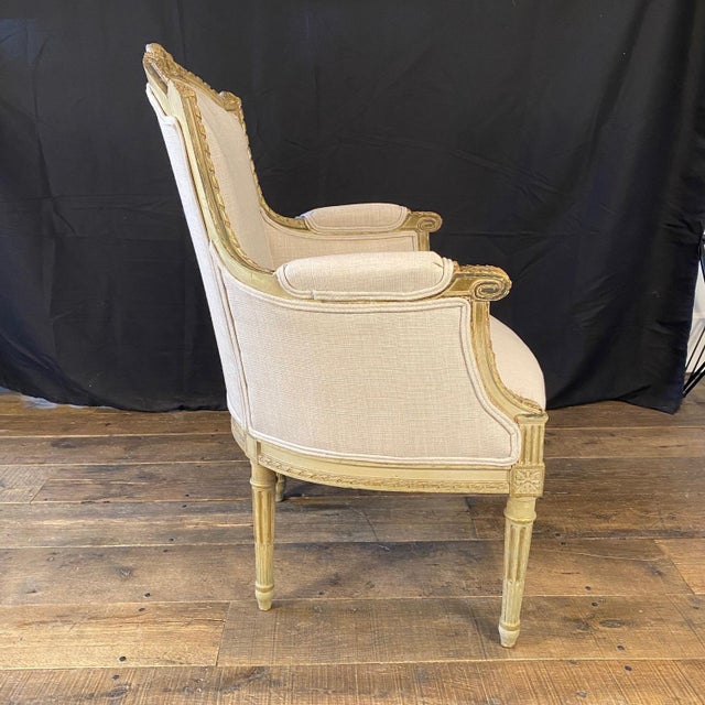 Carved Pair of Newly Upholstered Louis XVI Bergeres -A Pair For Sale - Image 12 of 12