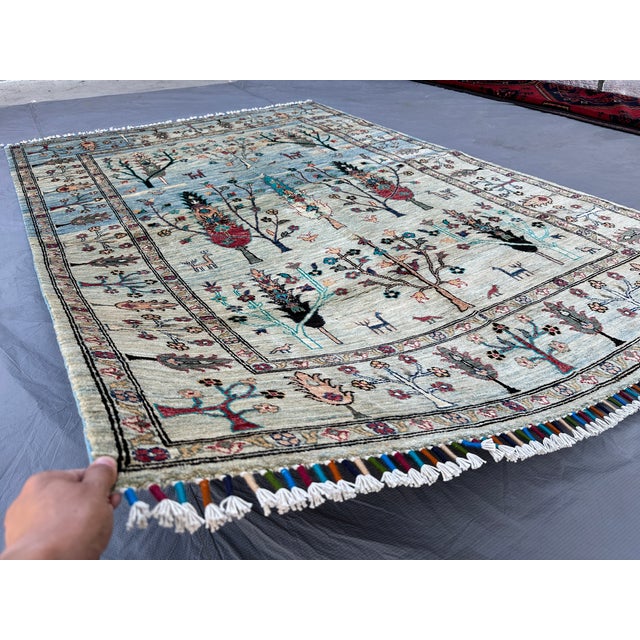 Islamic Afghan Pictorial Tree of Life Hand-Knotted Wool Rug - 7'11" X 5'6" For Sale - Image 3 of 14