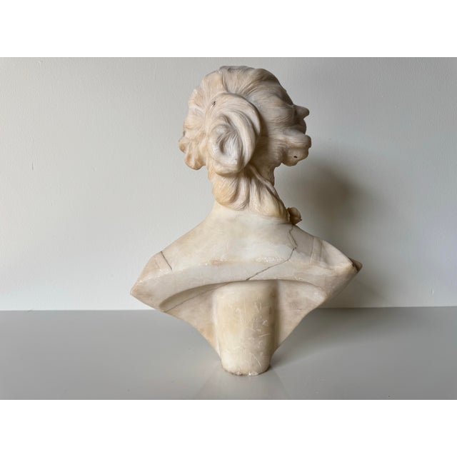 Art Nouveau Italian A. Masi Art Nouveau Carved Alabaster Bust Sculpture/Sold For Sale - Image 3 of 12