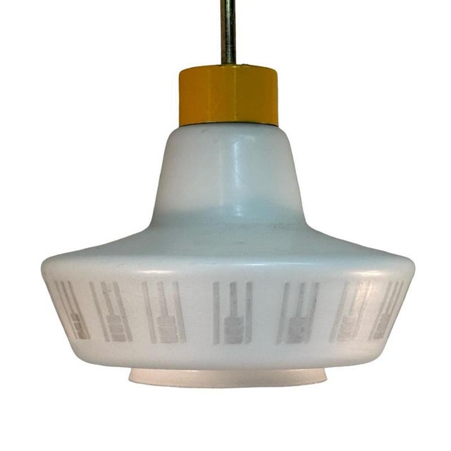 Vintage Pendant Light in Frosted White Glass, 1950s For Sale - Image 3 of 8