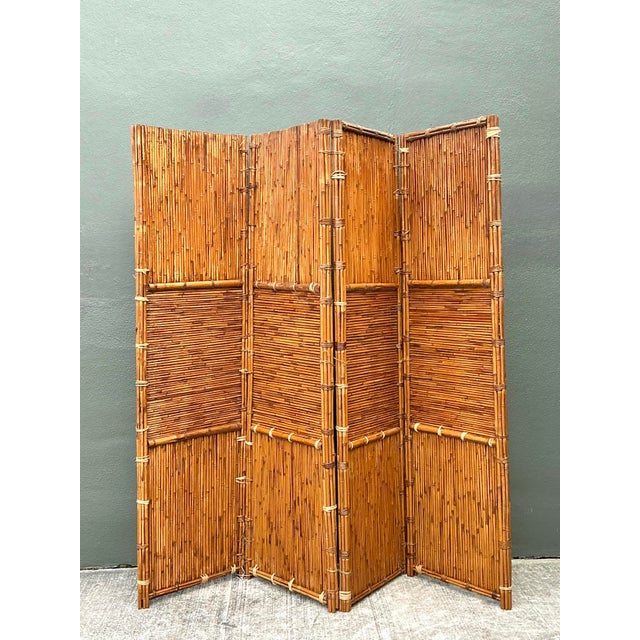 Wood Vintage Split Bamboo Folding Screen For Sale - Image 7 of 12
