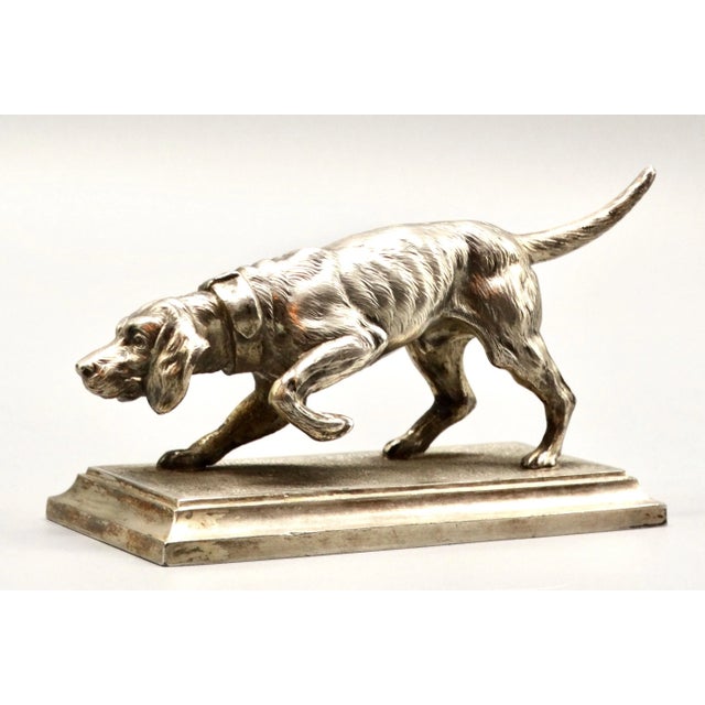 1900 - 1909 1900 Silver Plate Sculpture Model of a Pointer Dog For Sale - Image 5 of 10