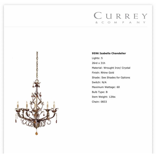 Hollywood Regency Currey & Company Isabella 5-Light Wrought Iron & Crystal Chandelier – Rhine Gold For Sale - Image 3 of 6