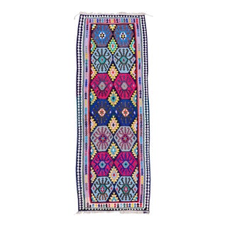 Multicolor Vintage Kilim Handmade Flatweave Allover Geometric Wool Runner For Sale