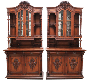 Large Antique French Renaissance Revival Buffets in Oak, 19th Century, Set of 2