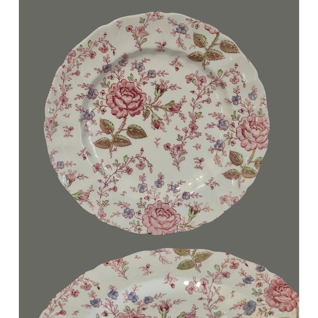 Johnson Brothers Vintage Set of 4 Early Rose Chintz Johnson Bros. Ironstone England Dinner Plates For Sale - Image 4 of 11