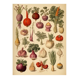 18' X 24' 'Vegetables' Botanical Print, Unframed For Sale