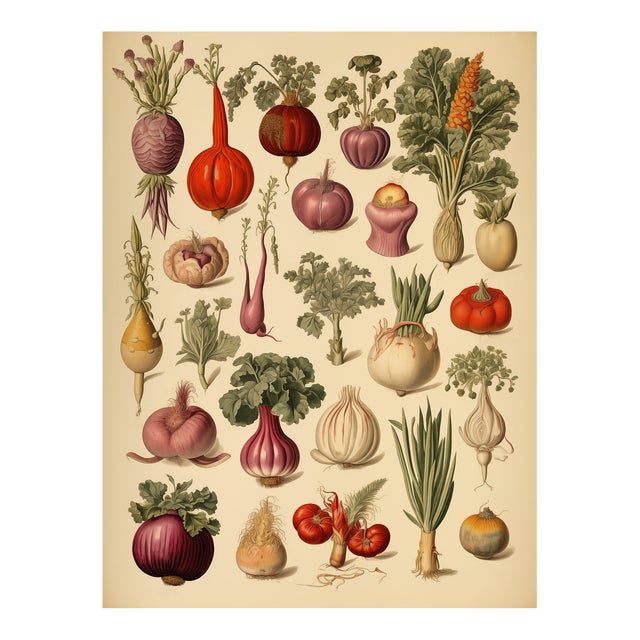 18' X 24' 'Vegetables' Botanical Print, Unframed For Sale