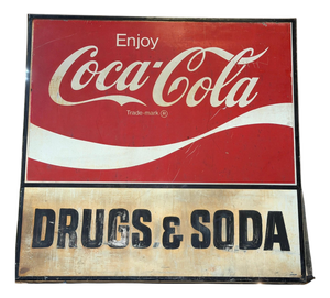Monumental Double-Sided Coca-Cola “Drugs & Soda” Trade Sign, WPB FL, 1960s