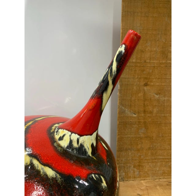 Vintage 1980’s Large Ceramic Bulbous Red Portuguese Vase For Sale - Image 4 of 4