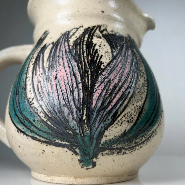 1980s Modern Art Pottery Flower Pitcher Signed For Sale - Image 12 of 13