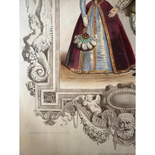 Mid 19th Century Henri II & Catherine De Medici French Court Costume, 1847, Lithograph For Sale - Image 5 of 10