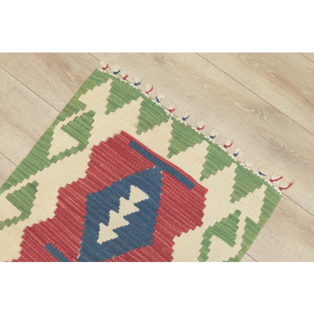 Green 1960s Tribal Geometric Red and Green Kilim Rug For Sale - Image 8 of 13