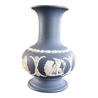 Vintage Wedgwood Jasperware Portland Blue Cameo Vase For Sale