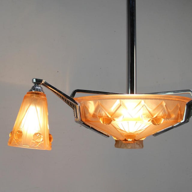 Metal Art Deco Chandelier by Jean Gauthier for EJG, 1930s For Sale - Image 7 of 13